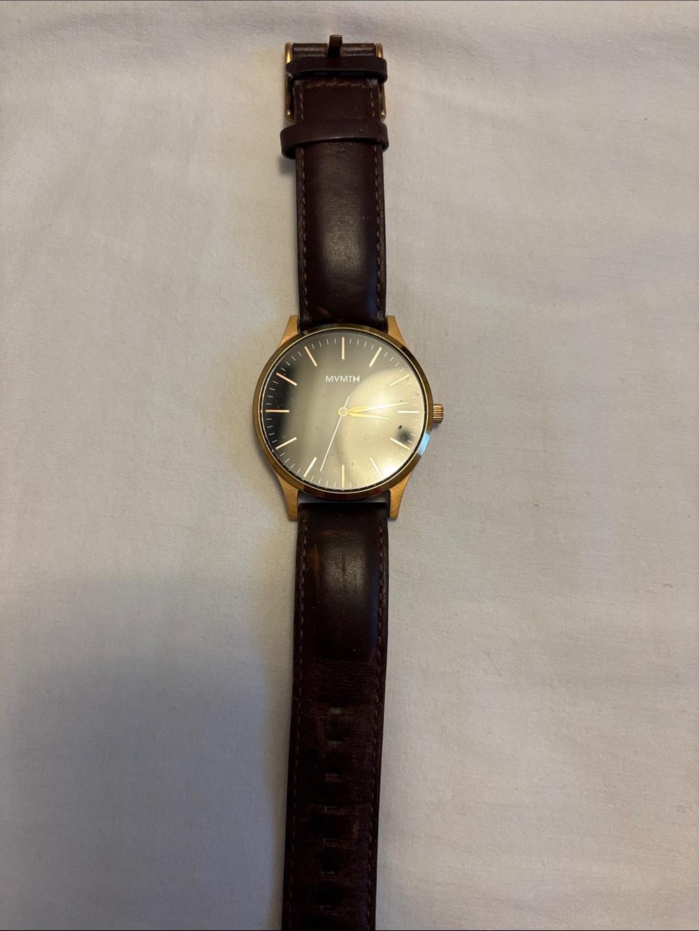 MVMT Brown Leather Strap Watch with Rose Gold Case and Silver Dial